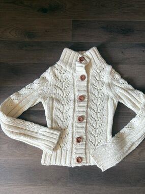 White Cable-Knit Button Cardigan